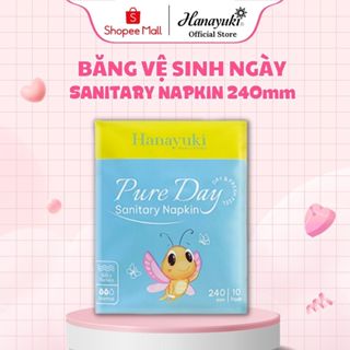 Băng Vệ Sinh Ban Ngày Mỏng Nhẹ Siêu Thấm Pure Day Sanitary Napkin 10 Miếng Có Cánh Size M Hanayuki Chính Hãng