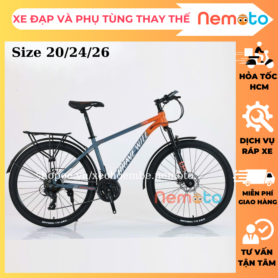 Xe Đạp Brave Will Địa Hình Size 24-26in - Có Đề, Phuộc Nhún, Líp, Thắng Đĩa