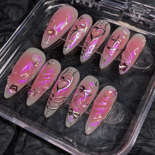 220 Nailbox thiết kế Y2k ombre hồng tráng gương