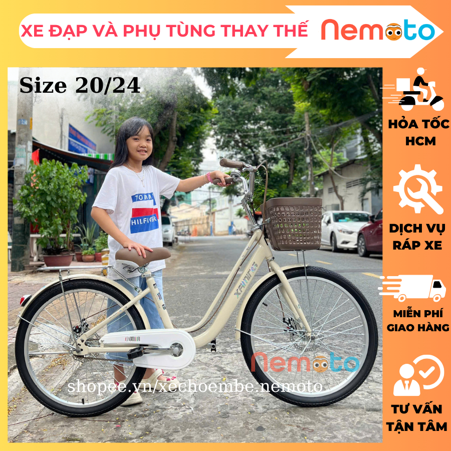 Xe Đạp Nữ Xaming 2 Gióng - Thắng Đĩa Size 20-24in Cho Chiều cao từ 1m3 Trở Lên