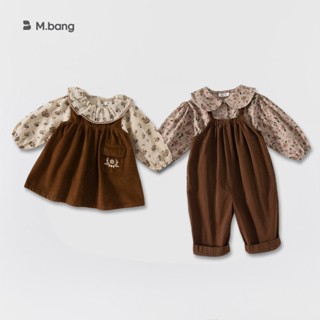 April bébé - MBang quần yếm Váy vintage hoa nhí nâu cao cấp cho bé gái dễ thương mùa xuân thu