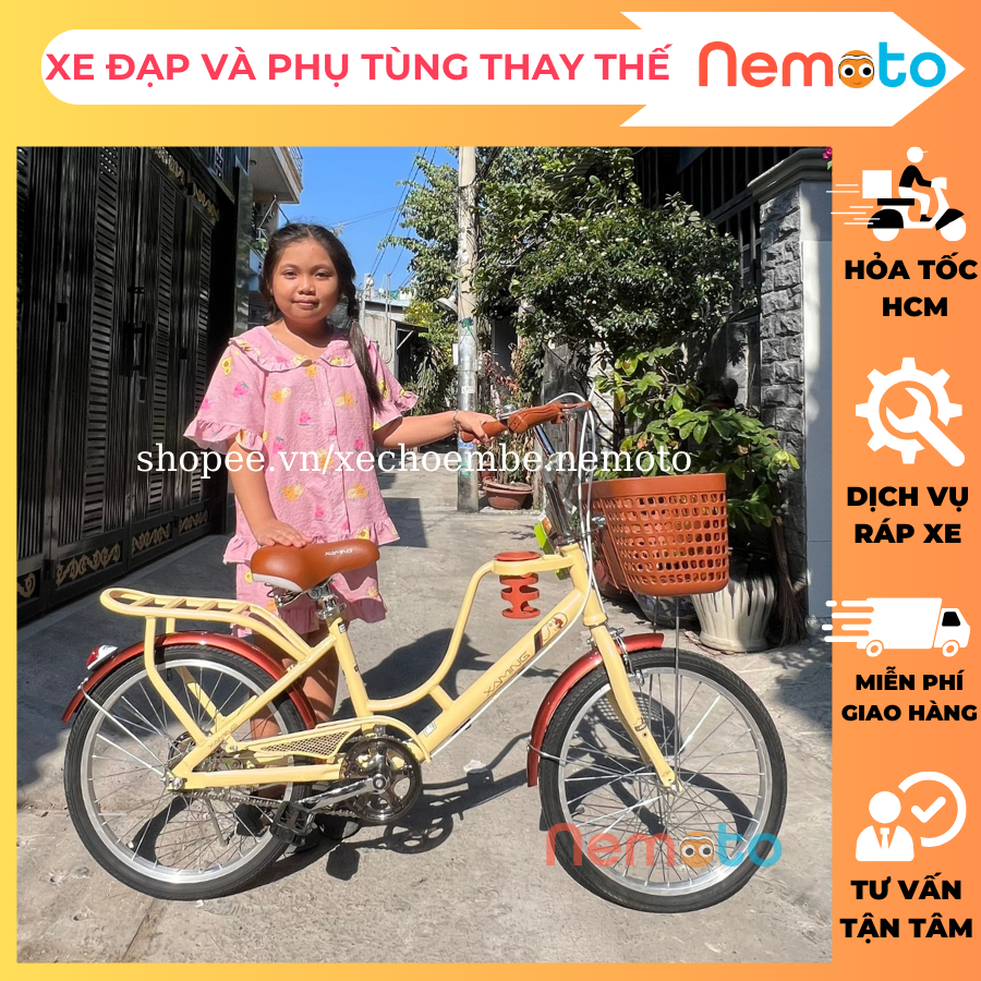 Xe Đạp Xaming Mini Nữ Khung Liền Có Chỗ Gắn Bình Nước Size 20