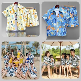 Bộ quần áo hoa quả đi biển nhóm team building chất kate thái cổ bẻ phong cách - ALIBU