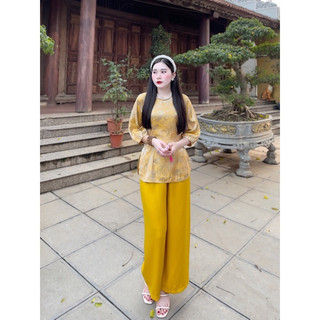 Bộ đồ đi chùa, set bộ lam đi chùa họa tiết hoa sen chất lụa mềm mịn mát thanh tịnh trang nhã Kemi