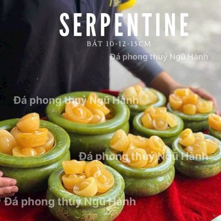 Bát tụ bảo, bát vàng thần tài đá ngọc hoàng long & đá lam ngọc serpentine - đường kính 10cm & 13cm & 16cm