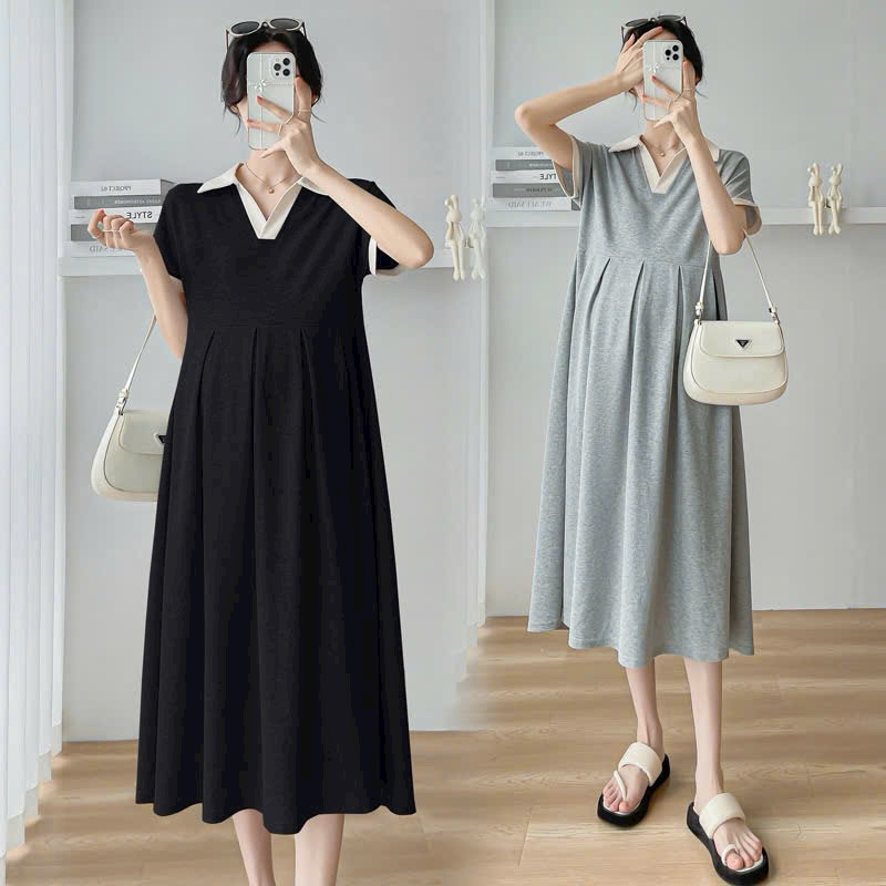 Váy Bầu Cổ Sơ mi - Chất Tổ ong