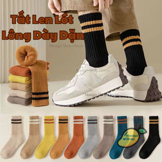  Tất Len Cao Cổ Lót Lông Nỉ Dày Dặn Dành Cho Nam Nữ Có Gân Bo 2 Sọc 