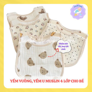 Yếm vuông xô muslin cao cấp 4 lớp siêu mềm, thấm hút tốt cho bé yêu