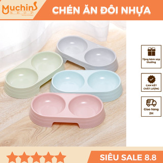 Bát ăn đôi nhựa cho chó mèo - Chén ăn đôi nhựa cao cấp đựng nước và thức ăn - Muchinshop