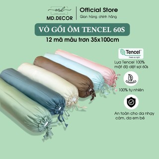 Vỏ gối ôm lụa Tencel 60s cao cấp MD.DECOR trơn màu thắt nơ 2 đầu kích thước 35x100cm
