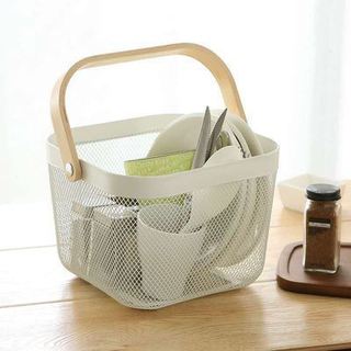 Giỏ đựng đồ sang trọng tay cầm gỗ phong cách Bắc Âu ( Rổ Sắt to đi picnic đựng hoa quả đồ ăn vặt vintage )