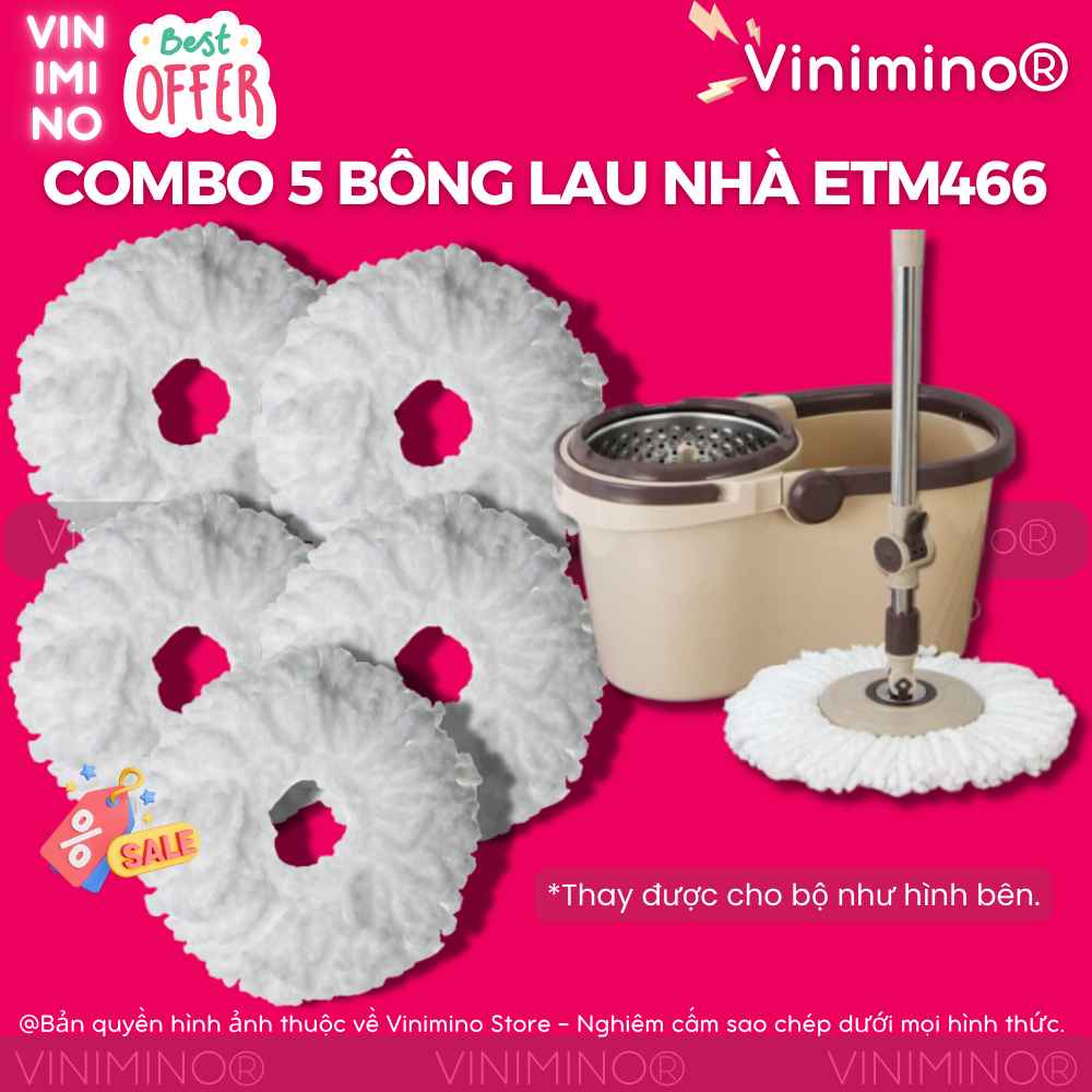 Combo 5 Bông lau thay thế cây lau nhà ETM466 - Màu Trắng