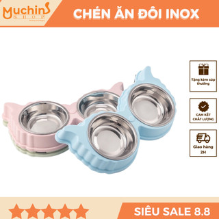 Chén ăn đôi inox cho thú cưng - Chén ăn đôi inox đựng thức ăn, nước uống có đế chống trượt cao cấp - Muchinshop