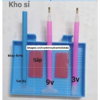 ( 3v,9v,gạt bé,2 sáp, khay vuông xanh)  bộ dụng cụ làm tranh đính đá 6 món