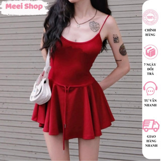 Đầm 2 dây midi nữ dáng ngắn xòe nhẹ Meei Shop,Váy ngắn 2 dây có rút eo chất gân tăm dày dặn tôn dáng nữ tính mùa hè -D10