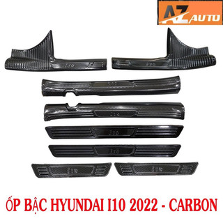 Ốp bậc cửa, Nẹp bước chân trong ngoài CARBON xe Hyundai Grand I10 2021 2023 vân Cacbon cao cấp