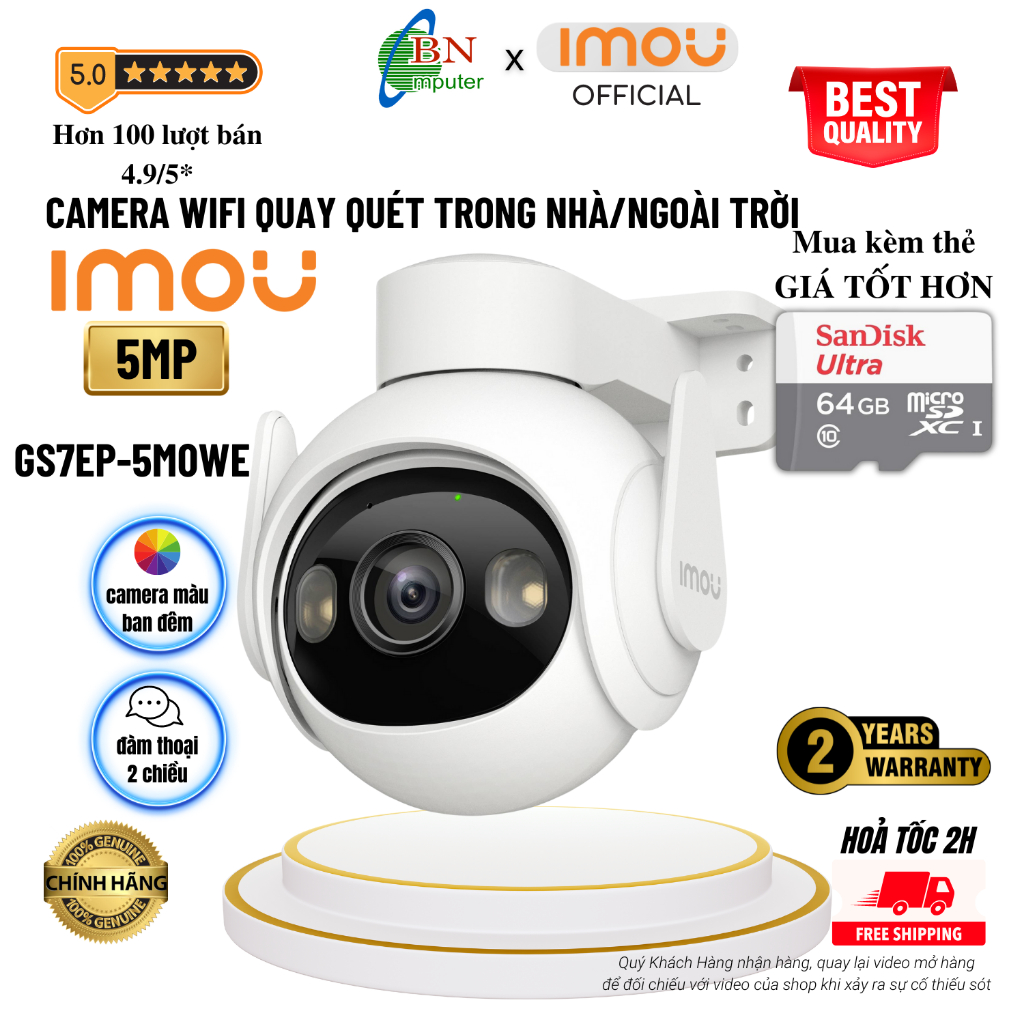 Camera Wifi ngoài trời Imou Cruise 2 IPC-GS7EP-5M0WE, độ phân giải cao, có màu ban đêm
