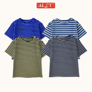 Áo thun bé trai kẻ sọc ngang unisex H&T, áo phông bé trai chất cotton 4 chiều mềm mại, thoáng mát từ 21-45kg-ATNBT017