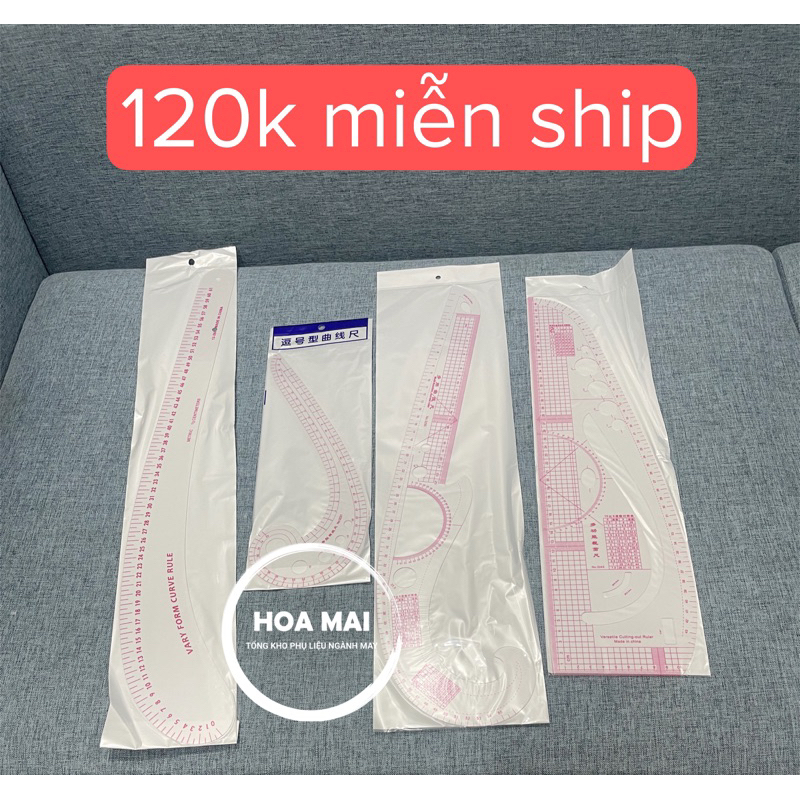 Bộ thước 4 món cơ bản cho thợ may, thước nhựa dẻo -phụ liệu ngành may