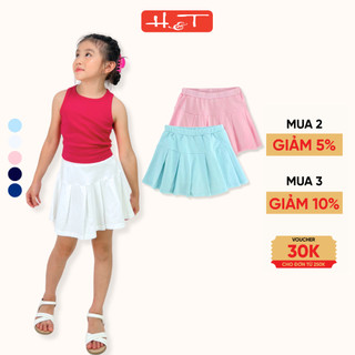 Chân váy bé gái, chân váy xếp li H&T chất thun cotton 4 chiều, có độ co giãn tốt cho bé gái từ 4-12 tuổi-HTBG049