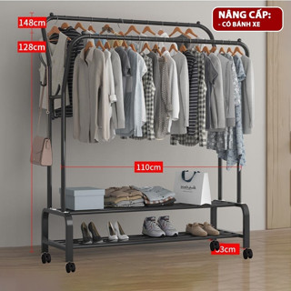 Kệ Treo Quần Áo Kim Loại Đơn Giản Chắc Chắn Tiện Lợi Có Bánh Xe Dành Cho Học Sinh, Sinh Viên, Gia Đình
