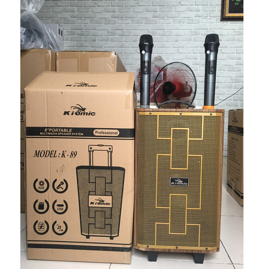 (BẢNG NÂNG CẤP 2025) Loa Vali Kéo Bluetooth Di Động Kiomic K89, chỉnh Bass, Treble, Reverb.Kèm 2 Micro Không Dây Karaoke