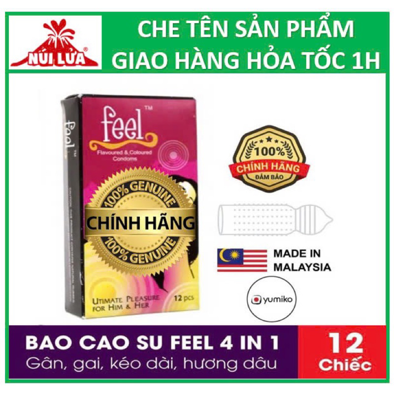 (CHE TÊN) BAO CAO SU FEEL 4 IN 1 GIÚP KÉO DÀI THỜI GIAN QUAN HỆ LÂU hộp 12 bao