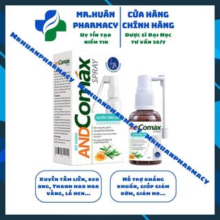Xịt họng Andcomax Spray 30ml - Hỗ trợ kháng khuẩn, giúp giảm đờm, giảm ho, giảm khó thở, hen suyễn