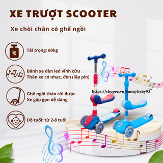 Xe Trượt Scooter Đa Năng - Xe Chòi Chân Có Ghế Ngồi Cho Bé 2-8 tuổi - Hàng Cao Cấp Có Nhạc Đèn Phát Sáng