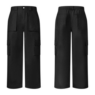 Quần Kaki Túi Hộp Ống Rộng Nam Nữ Màu Đen, cargo pant kaki phong cách đường phố bụi bặm menswear pant