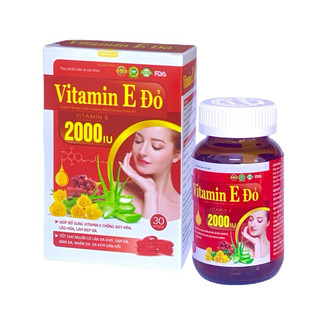 VITAMIN E Đỏ 2000 UI,  Hộp 30 Viên - Viên uống đẹp da , Hạn chế lão hóa