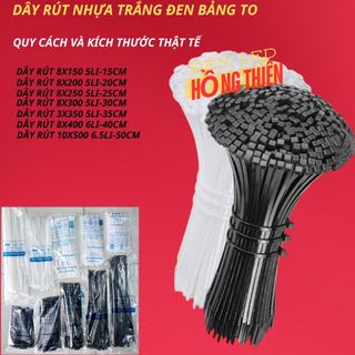 Dây Rút Nhựa Trắng,Đen Bảng Lớn 8LI Nhiều Kích Thước Đóng Gói Bịt 70 Sợi