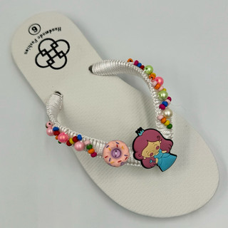 Dép quai kẹp nữ HD đính sticker công chúa kèm hạt gỗ mix màu cute mang đi chơi có đế chống trơn trượt đủ size nhiều màu
