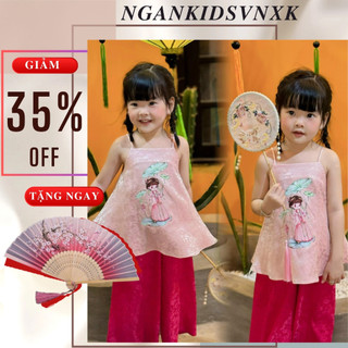 Tt478 set áo yếm bà ba quần gấm lụa trung thu cho bé gái - ngankids