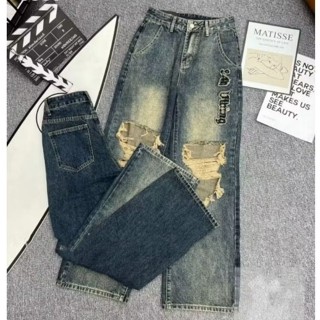 Quần jean suông rách gối hàng QCL1