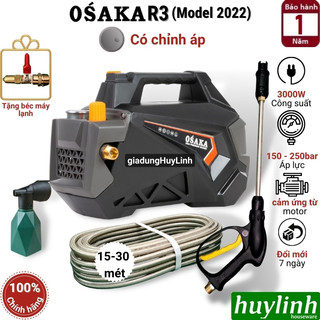 Máy xịt rửa xe chỉnh áp Osaka R3 [RS7 lõi đồng]- 3000W - Model 2022 - Tặng béc rửa máy lạnh, điều hoà