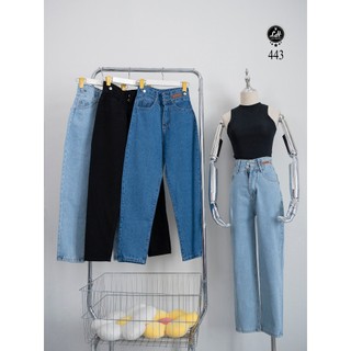 Quần baggy jean nữ màu xanh nhạt cạp cao 2 nút Ms 443