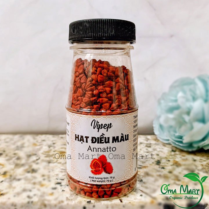 Hạt điều màu Vipep nguyên chất (Hũ 70g) - Hạt điều đỏ tạo màu tự nhiên cho bún bò, cà ri, bò kho