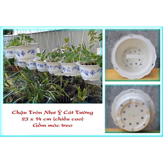 Chậu Như Ý Cát Tường Treo Hoa Kiểng 23×14,Kèm Móc Treo