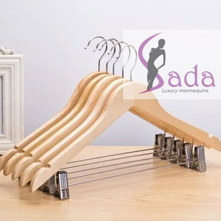 Combo 10 Cái Móc gỗ vàng thanh ngang inox dài 43cm FREE SHIP RẺ kẹp bộ áo và quần - sada shop