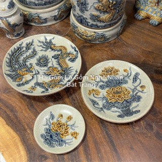 Mâm Bồng Sen, Rồng Đĩa Đựng Trầu Cau Thờ Cúng nhiều cỡ Men Rạn Bát Tràng - Nghệ nhân chế tác