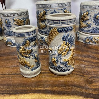 Lọ Đựng Hương, Ống Cắm Hương Rồng, Sen Thờ Cúng men rạn Bát Tràng
