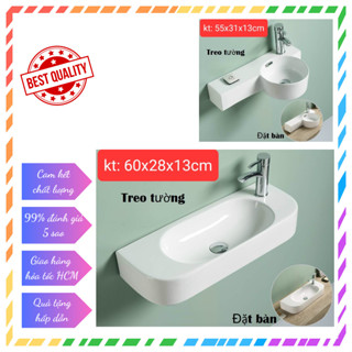 Chậu rửa mặt, lavabo mini treo tường hoặc để bàn LV021, BẢO HÀNH MEN SỨ 20 NĂM - Màu trắng sứ - Vòi gắn trên chậu