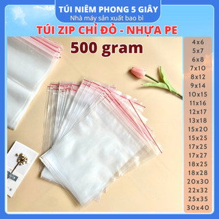 500g túi zip chỉ đỏ loại dày – 5 giây