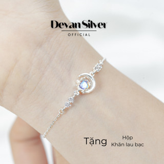  Vòng tay bạc Devan Silver lắc tay bạc đá mặt trăng Moonstone lấp lánh thu hút năng lượng 