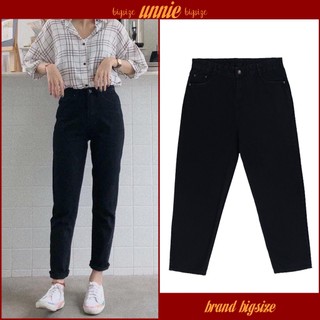 Quần Baggy Jean Nữ Bigsize 54-88kg Màu Đen Trơn 3113 Quần Jean Cạp Cao Không Giãn