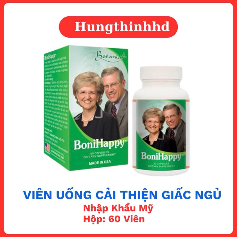 BoniHappy+- Gúp ngủ ngon, tạo giấc ngủ sâu tự nhiên, lọ 60 viên nang