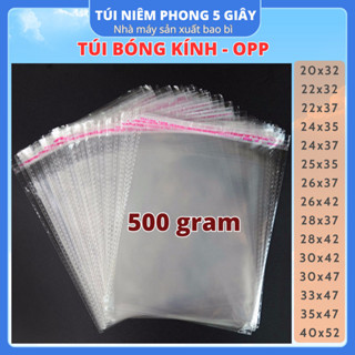 500g Túi Nilon Keo Dán Miệng OPP Trong Suốt, Bọc Kiếng, Đóng Gói, Đựng Phụ Kiện, Quần Áo – 5 Giây