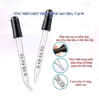 Ống bóp nhỏ giọt thủy tinh kèm bóp cao su CÓ CHIA VẠCH ĐO 1ml đầu cong - đầu thẳng