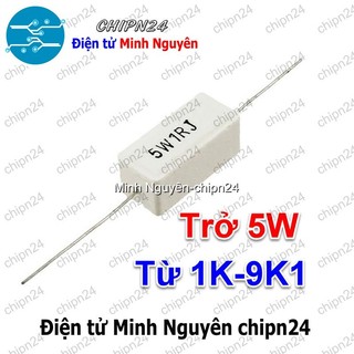 [3 con] Điện Trở Sứ 5W 5% Loại Nằm (Trở Công Suất 1K 1K2 1K5 1K8 2K2 2K7 3K3 3K9 4K7 5K1 5K6 6K8 8K2) - [Chọn Loại]